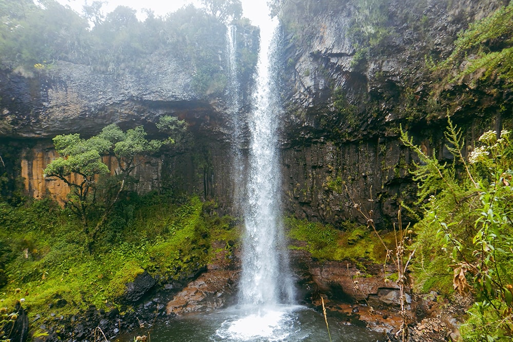 Scenic view of chania waterfall in the aberdare national park, kenya, africa.